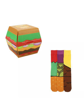 Bioworld Two Tasty Cheeseburger Crew Socks Box Set Size 10-13 - 2Pk